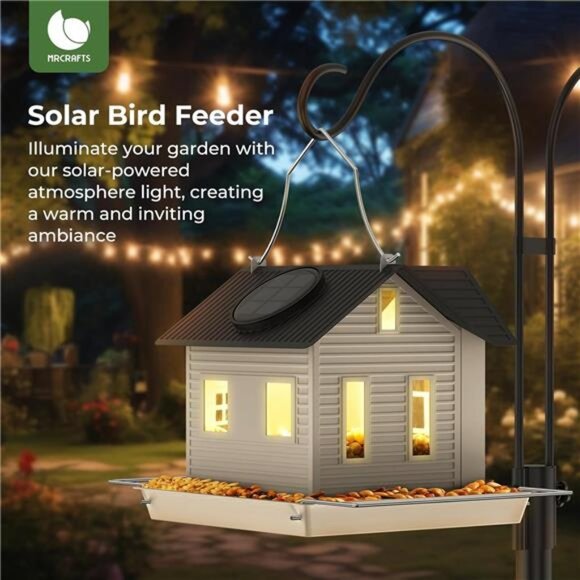 Solar Bird Feeder - Hanging Metal Bird House Feeder with Solar Lights, Outdoor - Picture 2 of 7
